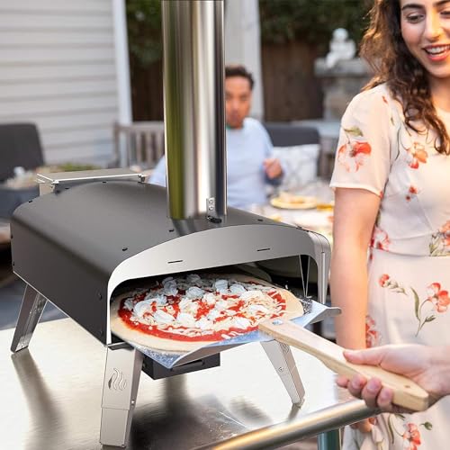 Image of Mimiuo Auto-Rotating Wood Pellet Pizza Oven Outdoor 40Lbs, 60S Bake w /Stone