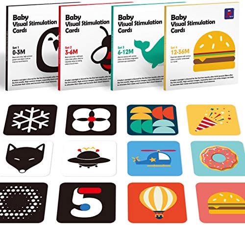 Flash Cards Baby Visual Stimulation Cards 0-3-6-12-36 Months Baby Toys 0-3 Months Infant Newborn Tummy Time Toys Baby Gifts Toys 3-6 Months 6''×6'' Large for Sensory Development Black White Card Set