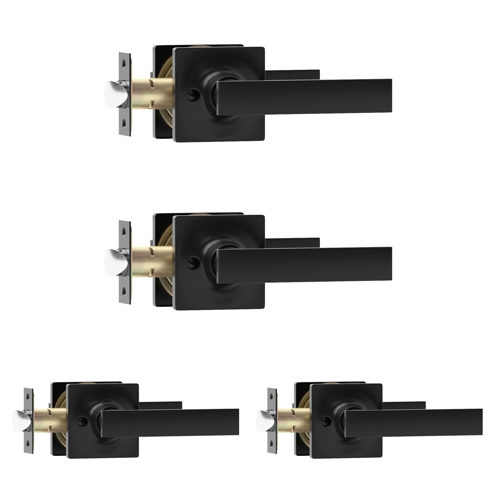 Gobrico 6-Pack Matte Black Interior Door Handle Lever – Passage Lock For Closet & Hall, Heavy-Duty Stainless Steel, Fits 1-3/8 To 1-3/4 Inch Doors, Adjustable Latch 2-3/8 Or 2-3/4 Inch
