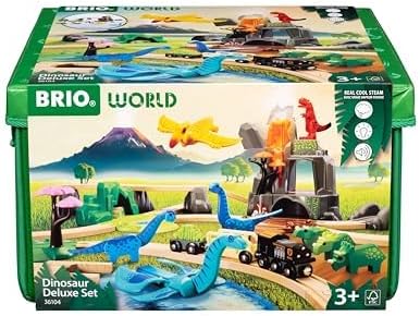 BRIO World 36104 Dinosaur Deluxe 44-Piece Set + 33402 Expansion Intermediate Wooden Train Set for Kids