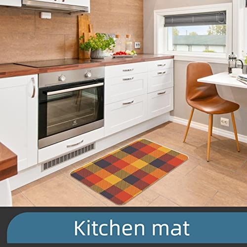 Lorvies Yellow Orange Tartan Plaid Pattern Indoor Door Mat, Non-Slip Absorbent Doormat Inside Floor Mats Area Rug For Entryway, Machine Washable Entrance Rug Outdoor 20X47 #TOP3