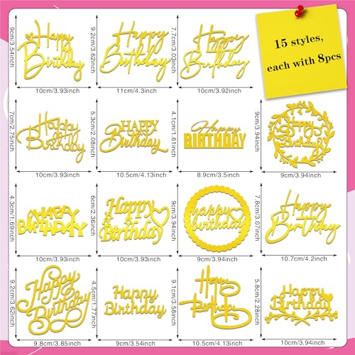 Rasslisa LISA-23KFT-LXX 120 Pcs Gold Happy Birthday Cake Toppers Mirror Acrylic Cake Topper Cake Decorations Cake Inserts Cake Decorating Supplies Cupcake Toppers For Birthday Party Cake Desserts Pastries 15 Styles thumb #1