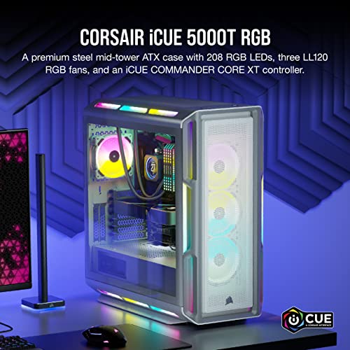 Corsair iCUE 5000T RGB White Mid Tower Tempered Glass PC Gaming Case