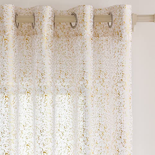 Terlytex Lot de 2 panneaux de rideaux de 160 cm de long - Rideaux scintillants à pois en feuille d'or métallisée pour chambre à coucher - Rideaux scintillants à...
