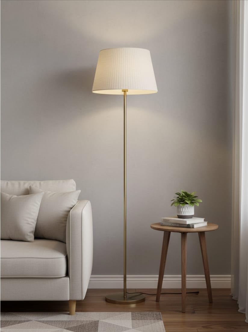 R K Antique Hub Modern Floor Lamp, 152.4 cm Tall, Gold Metal Stand with White Shade, Contemporary Design for Living Room-image-38