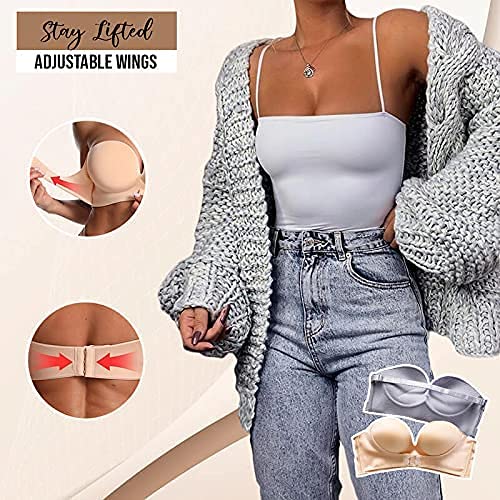 DaYee Strapless Front Buckle Bra, Mango Lift Bra, Women Seamless Anti-Slip Invisible Push Up Bra (Beige, Medium) - Image 3