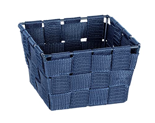 WENKO Panier de rangement Adria Mini square bleu foncé - Panier de salle de bain, carré, tresse en matière plastique, Polypropylène, 14 x 9 x 14 cm, Bleu foncé