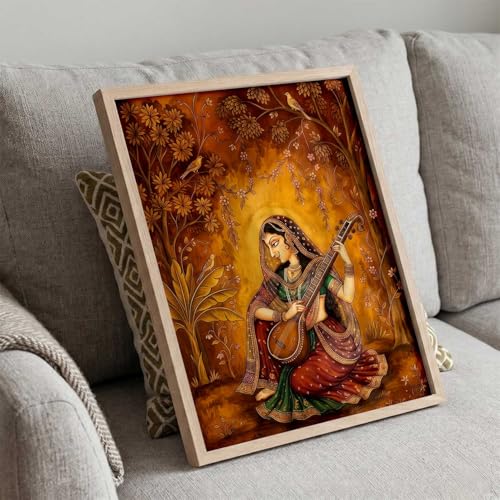 Image of kotart Madhubani Art Wall Painting Traditional Home Decoration With Frame For Living Room Bed Room Hotel Wall Decor Digital Reprint (14X20 inch)