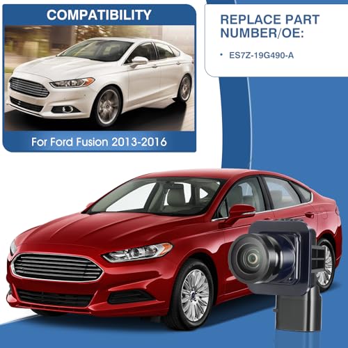 Image of Rear View Backup Camera Fit for Ford Fusion 2013-2016, Reversing Parking Assist Camera OE Replacement ES7T-19G490-AA ES7Z-19G490-A DS7Z-19G490-A DS7T-19G490-DD E1GT-19G490-BB