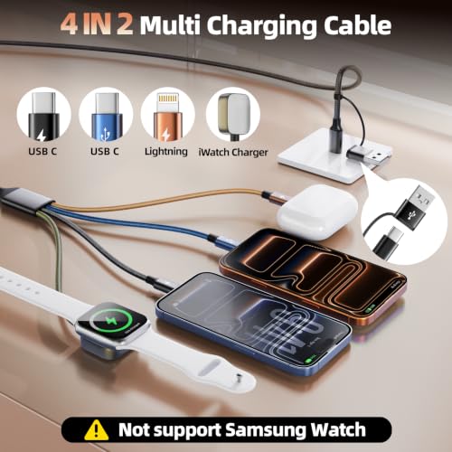 Image of Cruise Essentials 2026, Dual Type-C 4 in 2 Multi Charging Cable for iPhone Watch Charger /iPhone 17 /IP, iWatch Charger, Travel /Camping EssentialsCompatible with iWatch 11-2 /Ultra /iPhone 17-8,Car 5FT