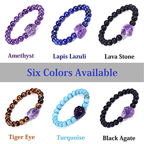 8Mm Amethyst Crystal Tiger Eye Stretch Bracelet With Irregular Stone,7.48 In Healing Gemstone Charm Bracelets Black Agate Stone Beads Chakra Energy Charm Handmade Bracelets For Girls Womens(Tiger Eye) #TOP6