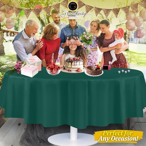Image of Grandipity 24 Pack Premium Disposable Plastic Tablecloth 84 inch Inch Decorative Round Table Cover - Dark Green