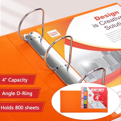 Image of Sinload 6 Pcs 3 Ring Binder, Large Capacity D Ring Binders with Pockets, 8.5 inch x 11 inch Presentation Folder View Binder with Customizable Clear Cover for Documents Files Projects(Multicolored,4 Inch)