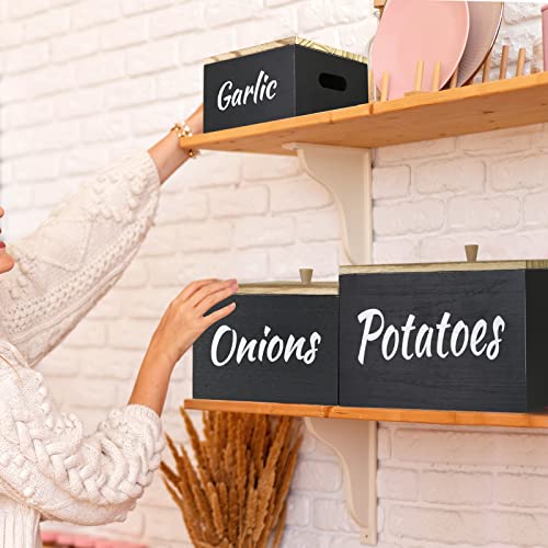 Potato And Onion Storage Set Of 3, Farmhouse Kitchen Storage Container Set For Potato Onion Garlic, Wood Potato Storage With Lid, Onion Storage Garlic Keeper, Potato Box, Onion And Potato Storage #TOP5