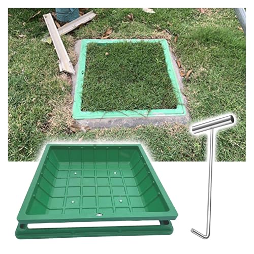 Coperture decorative invisibili per fosse settiche, coperchio per bacino delle acque reflue da incasso, con sollevatore per pozzetto per lo scarico esterno, prato e giardino, ed elegante protezione da