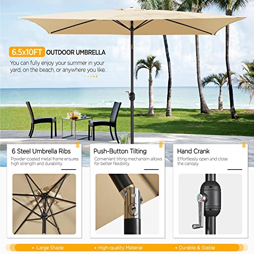 Yaheetech 6.5x10FT Rectangular Outdoor Patio Umbrella Large Market Umbrella w/Push Button Tilt & Crank Lift System & 6 Sturdy Ribs for Garden/Lawn/Beach/Pool/Deck/Backyard - Tan image 4