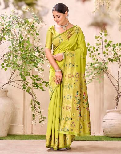Image of SIRIL Women's Weaving Paithani Silk Saree With Unstitched Blouse Piece
