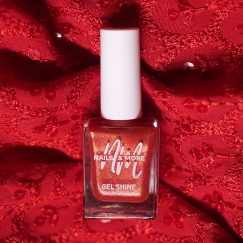 Image of Nails & More Red Metallic Nail Polish, Argan Oil-Infused Gel Shine, Shiny Red Nails, High-Impact Color | 10ml