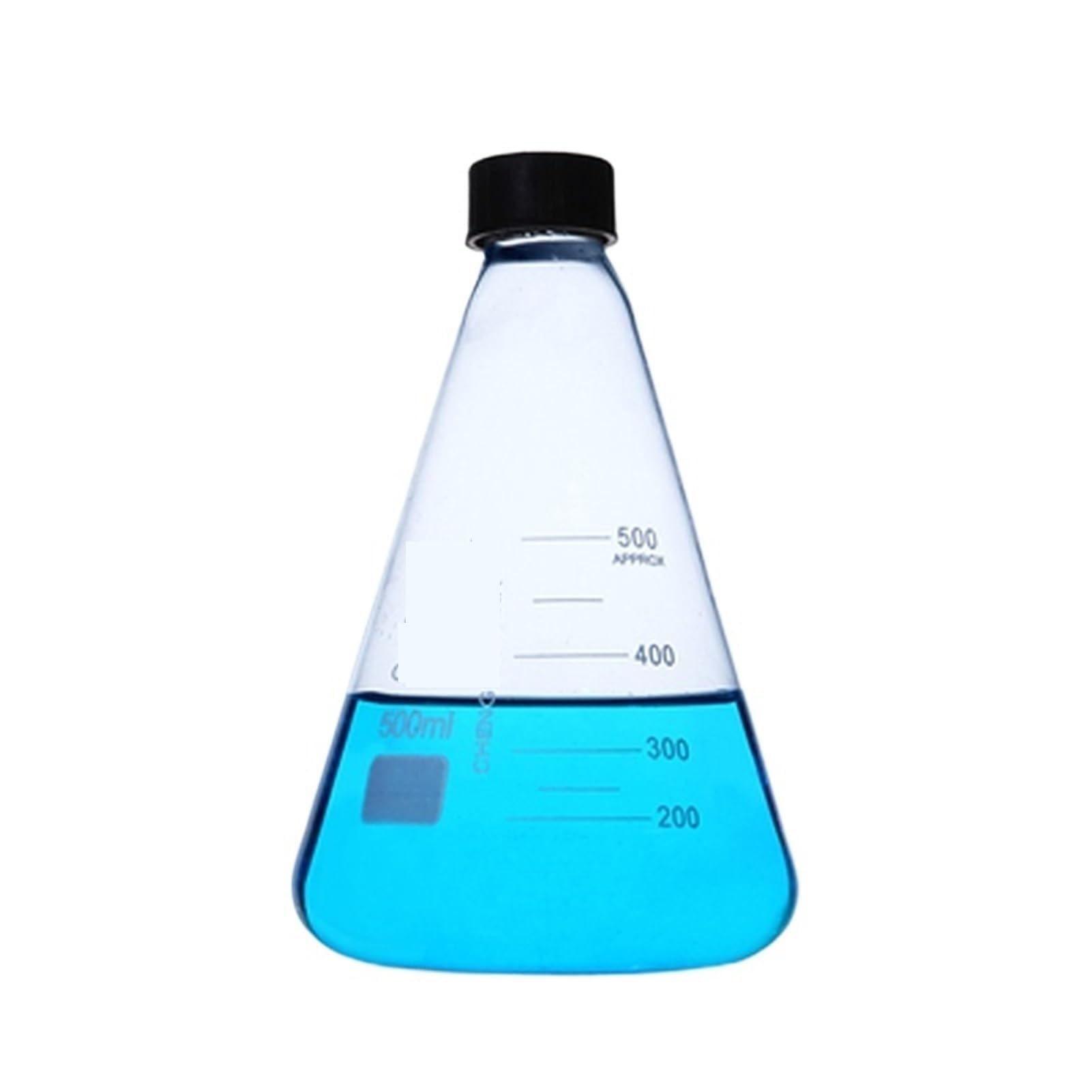 Matraz aforado de borosilicato, 1 matraz cónico de Vidrio con tapón de Rosca, matraz Erlenmeyer Triangular de Vidrio de borosilicato Grueso, Equipo de Laboratorio