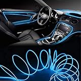 Monarchie 5m Auto Car Neon LED Panel Gap String Strip Light, Glowing Wire/El Wire Lamp, Cold Strobing for Automotive Interior Car Decor Decorative Atmosphere LED Light with Adapter (Ice Blue)