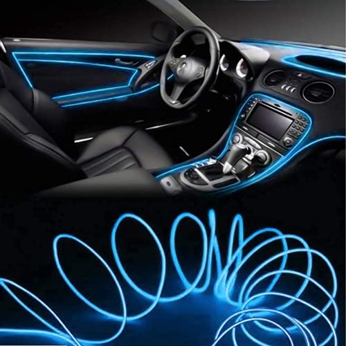 Monarchie 5m Auto Car Neon LED Panel Gap String Strip Light, Glowing Wire/El Wire Lamp, Cold Strobing for Automotive Interior Car Decor Decorative Atmosphere LED Light with Adapter (Ice Blue)