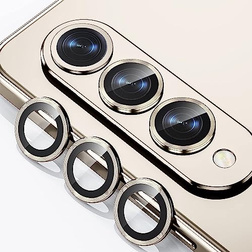 Midkart Aluminum Alloy Camera Lens Tempered Glass Samsung Galaxy Z Fold 4 Metal Ring Anti-Scratch Bubble-Free Camera Lens Protector, Gold