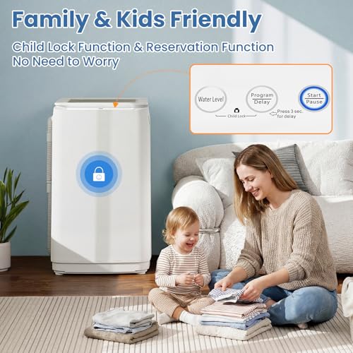 Image of VCJ 17Lbs Portable Washing Machine, Full-Automatic Top Load Washer with 10 Wash Cycles, 3 Water Levels & LED Display, Compact Electric Laundry Washer for Apartment, Dorms, RVs and Camping