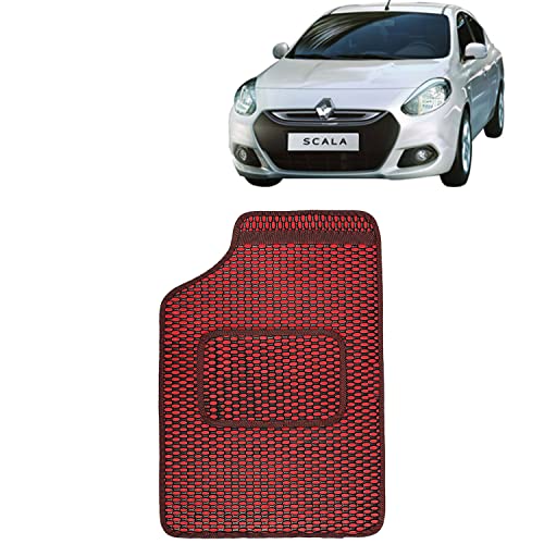 Image of Kingsway Dotted Design Car Floor Foot Mats Universal Fit for Renault Scala, Model Year : 2011-2018, Water and Dustproof, Color Red, Set of 5 Pieces