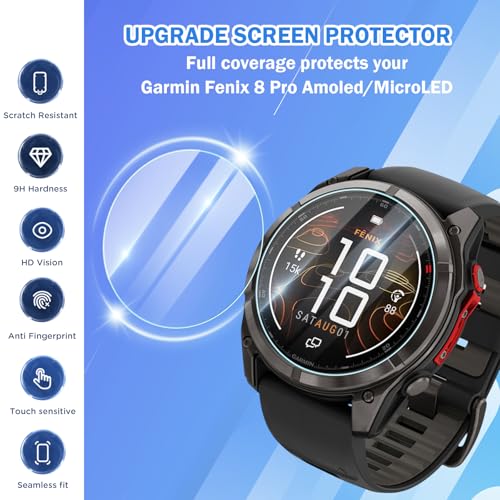 Image of 4 Pack Compatible for Garmin Fenix 8 Pro Amoled /MicroLED 51mm Screen Protector, HD Clear 9H Tempered Glass Protective Film for Fenix 8 Pro 51mm Watch Screen, Anti-scratch & Sensitive Touch
