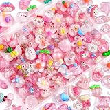 TINKRSTUFF 60PCS Pink Slime Charms Cute Jelly Flatback Resin Charms For Slime, Random Kawaii Decoden Charm for Embellishments Phone Junk Case Charm Bulk, Hairpins Scrapbooking Crafting & DIY Decor