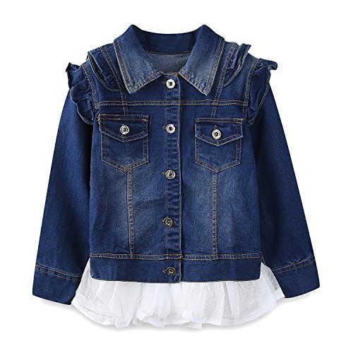 Mud Kingdom Toddler Little Girls Denim Jacket with Tulle Turn-down Collar Fashion Spring Autumn