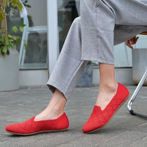 Image of poemlady Women's Ballet Flat Shoes Dress Shoes Knit Round Toe Slip On Ballerina Walking Flats Shoes for Woman Low Wedge Casual