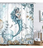 Famiffty Ocean Mermaid Shower Curtain 60Wx72L Inch Nautical Octopus Sealife Underwater Fish Marin...