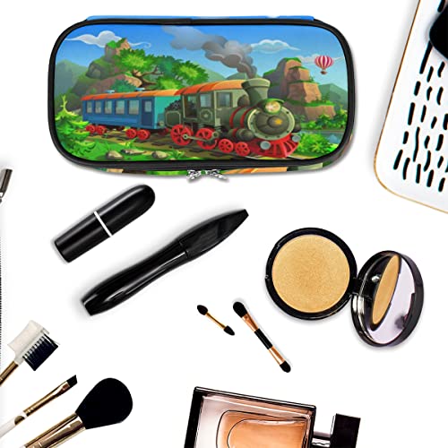 Image of Pardick Vintage Steam Train Big Capacity Pencil Pen Case Cute Steam Train Large Pencil Pouch with Zipper Compartments Pencil Bag for Boys Girls Adults Student Office School Supplies