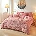 Besfunny Shaggy Fluffy Old Pink Comforter Cover Queen Set – Faux Fur Shaggy Old Pink Bedding 3-Piece Set (1 Duvet Cover + 2 Furry Pillow Shams) Cozy Bed Set