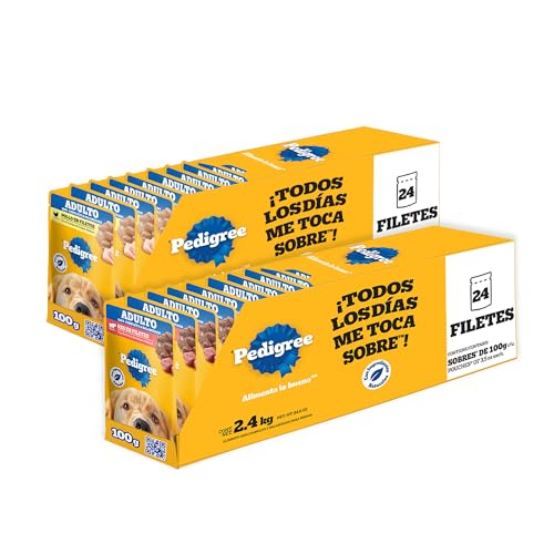 Pedigree - Sobres para Perro Adulto, 24 Sabor Res y 24 Sabor Pollo, Omega 6, Antioxidantes y Vitamina E, Pack de 48 Sobres