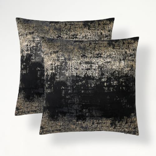 THE-TINOART Pack of 2 Modern Textured Black and Metallic Gold Jacquard Throw Pillow Covers, 18x18 Inch Luxury Decorative Cushion Covers