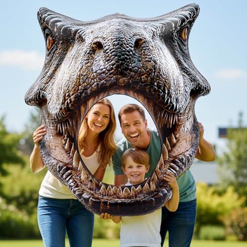 Image of Colingmill Dino Themed Photo Backdrop 59 inch Dinosaur Head Photos Frame Inflatable Balloon Decorations Hanging Dinosaur Photo Booth Props for Dino Party Decorations Jungle Safari Birthday Party Supplies