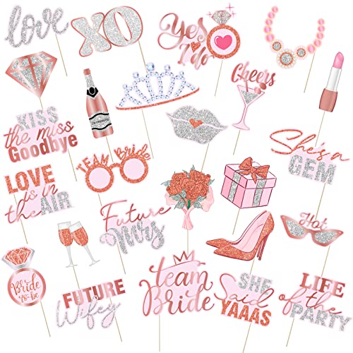 26 Pieces Bridal Shower Wedding Photo Booth Props Bachelorette Photo Props Rose Gold Pink Future Wife Party Decorations for Bridal Shower Out Hen Party Gift Accessories