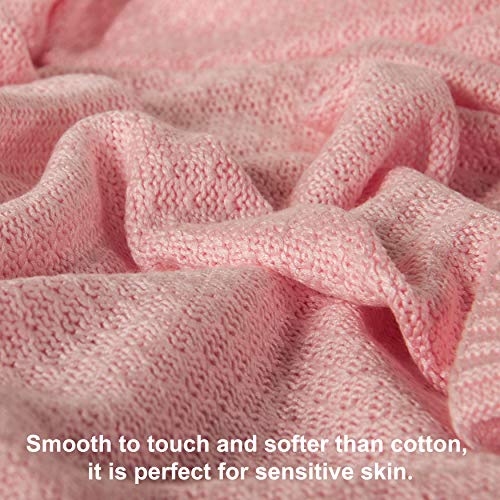 Image of NTBAY Rayon Derived from Bamboo Knit Throw Blanket, 51 x 67, Pink | Breathable Cable Knit Throw Made with Rayon Derived from Bamboo, Soft Cooling Bed Throws for Sofa, Bed, Reading, and Travel