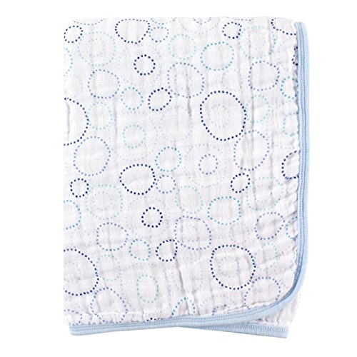 Hudson Baby 2-Layer Muslin Stroller Blanket, Blue Circles, 46
