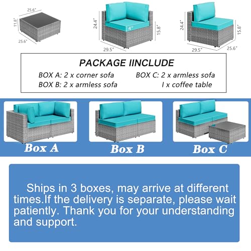Shintenchi 7 Pieces Outdoor Patio Furniture Sets, Patio Sectional Sofa Couch, Silver Gray PE Wicker Furniture Modular Patio Conversation Sets Patio Sofa with Washable Cushions & Coffee Table (Blue)