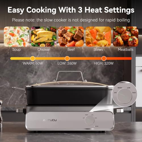 Image of Slow Cooker 10-Quart - PFOA-Free Ceramic Coating, Oven Safe to 450F | Keep Warm Function for Large Family Gatherings (Includes Silicone Spoon)