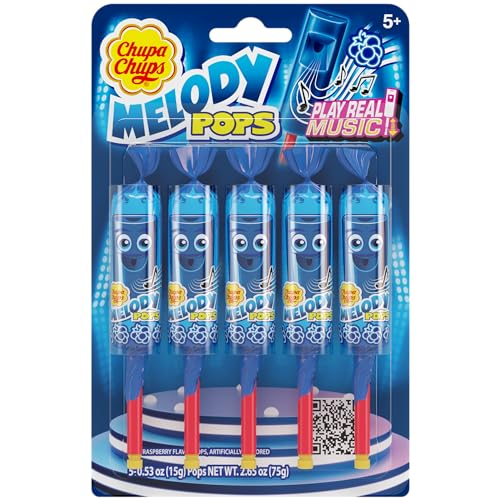 Chupa Chups Melody Pops, Blue Raspberry, Whistle Lollipops, Individually Wrapped Candy, 5 count image 4