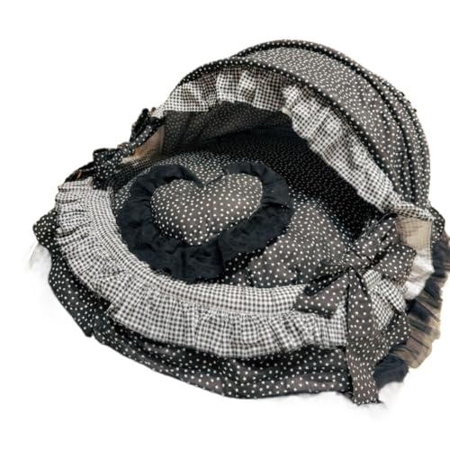 Fiozweaかわいいジャカード織りペットハウス、子猫用ゆりかご、花びらベッド、秋冬に暖かさをキープ、肌に優しい、ロリータプリンセススタイル、純綿子犬用ベッド (68*53*42cm,I)