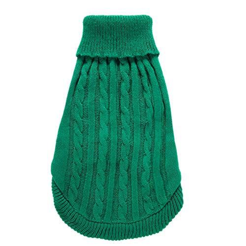 Image of Dog Sweater Soft Warm Turtleneck Knitted Clothes for Small Medium Large Pet | Comfy Wool Knit, Turtleneck & Classic Design, Easy on /off, Warm Winter Girls Boys Dogs Christmas Sweaters, Green, M