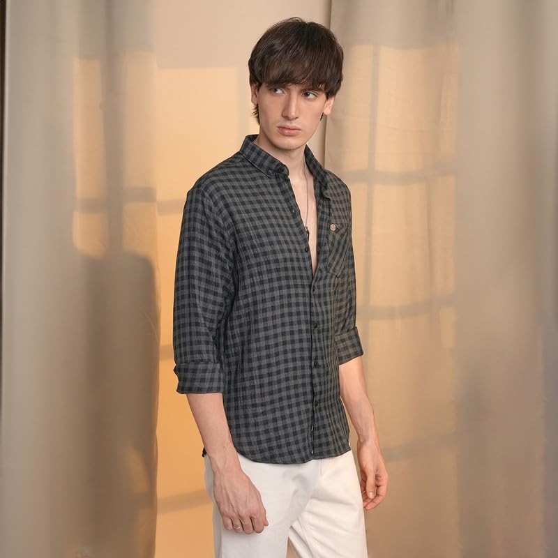 Image of CAHOOT Men's Gingham Shirt | Casual Wear | Spread Collar | Long Sleeve | Button Closure | Shirt Crafted with Comfort Fit for Everyday Wear