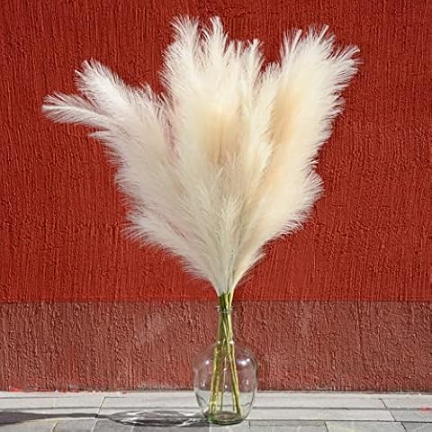 PERFNIQUE Faux Pampas Grass, 5 PCS Large Tall 43 Inches /110cm Fluffy Pompous Grass, Artificial Fake Flowers, Rustic Trendy Minimalist Vase Fillers, Boho Room Decor (Ivory Cream) Cover