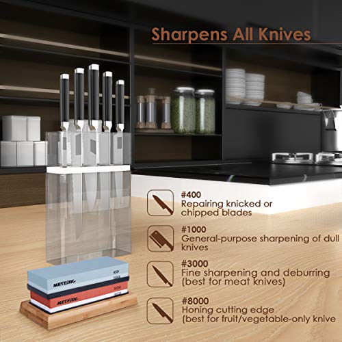 Sharpening Stone Set, Meterk Whetstone 4 Side Grit 400/1000 3000/8000 Knife Sharpening Kit with Bamboo Base, Non-Slip Rubber Base and Angle Guide - Thumbnail 3