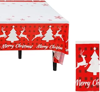 Aidi Christmas Table Cloth, PVC Plastic Christmas TableCloths Christmas Waterproof Rectangle Tablecover Xmas Tablecloths Disposable for Indoor Outdoor Christmas Party Table Decoration Supplies